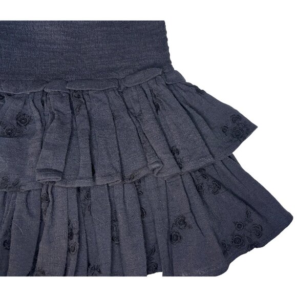 Unsubscribed Black Smocked Waist Tiered Embroidered Mini Skirt Size 4 New - Picture 6 of 10